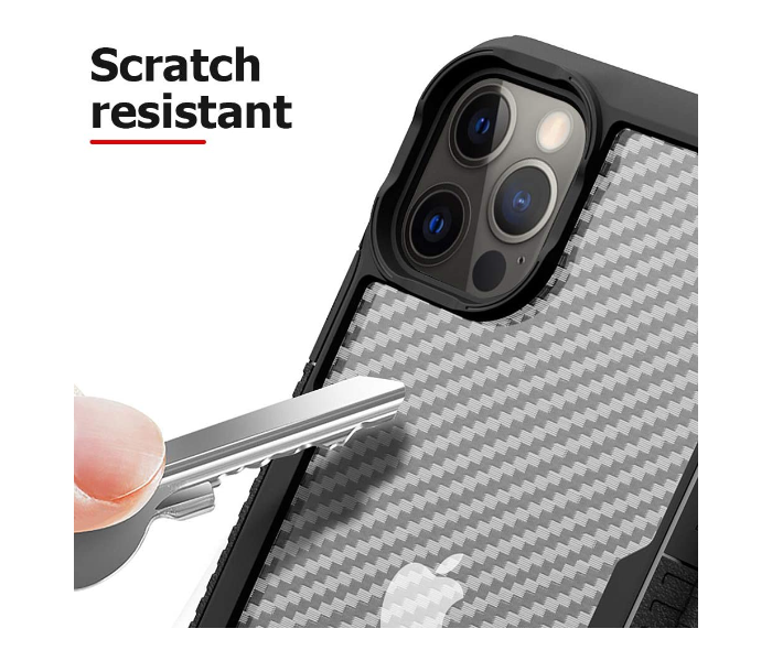 Morepro MP-1244 New Carbon Fiber Design Case for iPhone 12 Pro with Hand Wrist Rope - Black - Zoom Image 3