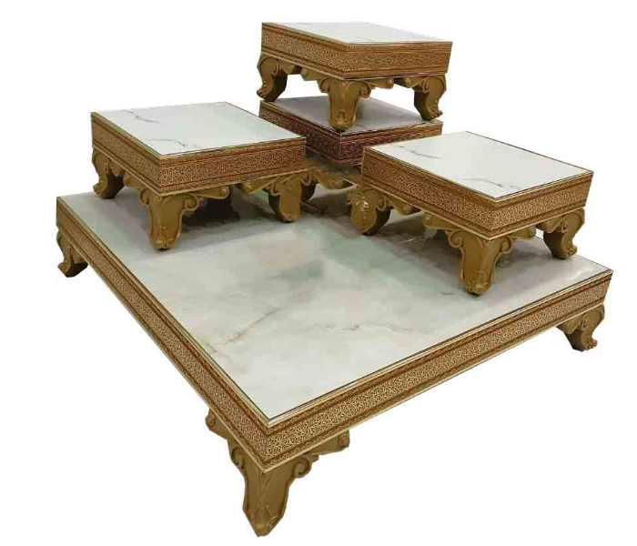 Arabic Style Classic 5 Pieces Square Table Set - Gold - Zoom Image