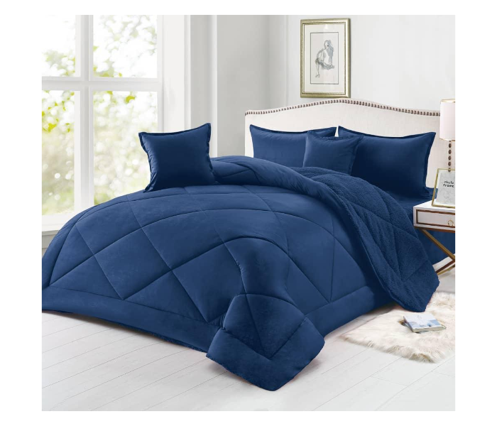 Set of 4 Piece King Size Single Bed Velvet Comforter Set - Titan Blue - Zoom Image