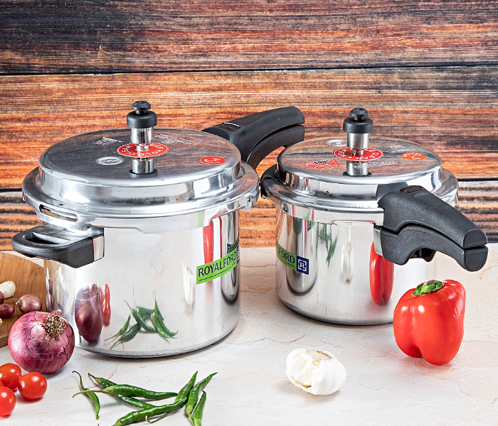 Royalford RF8428 5 & 3 Litre Aluminium Pressure Cooker Combo - Set of 2, Silver - Zoom Image 1