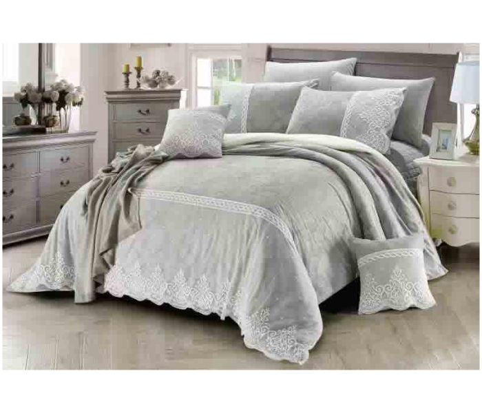 Plain Velvet 8 Piece Winter Bridal Bedspread - Grey - Zoom Image