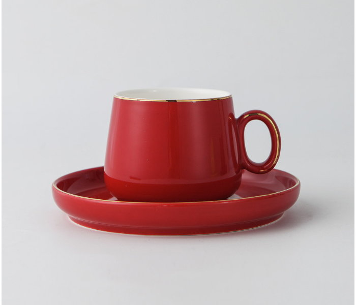 Shuer LJX40015 285ml Ceramic Round Handle Cup and Saucer - Red - Zoom Image