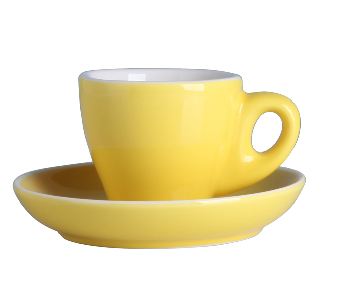 Shuer XY40110 80ml Color Glaze White Edge Ceramic Coffee Cup and Saucer - Yellow - Zoom Image