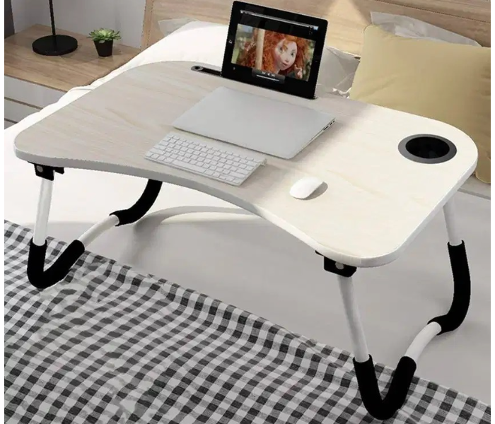 Jongo Work at Home Laptop Table with Tab and Tea Holder- White - Zoom Image