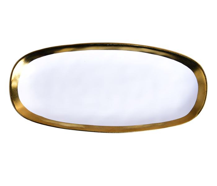 Generic JP10039 10 inch Phnom Penh Elliptical Plate - White and Gold - Zoom Image