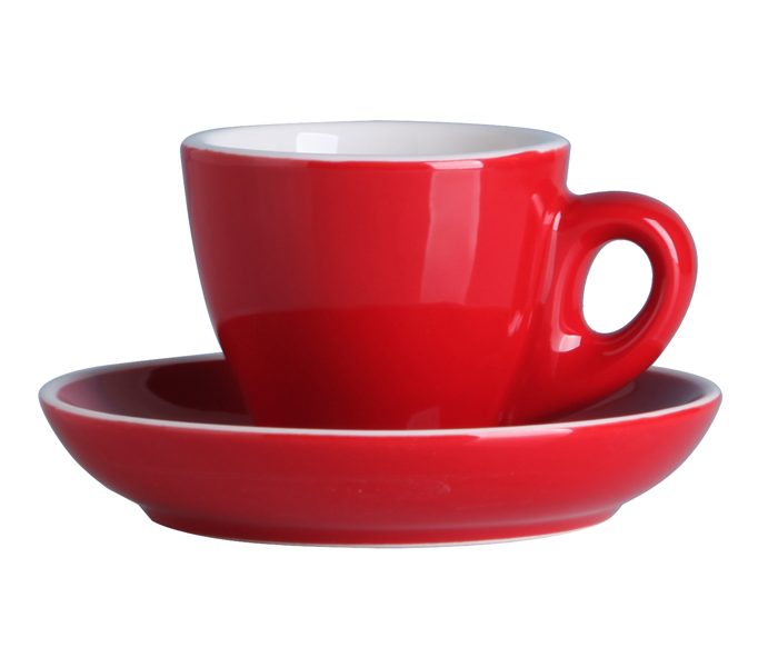 Shuer XY40113 80ml Color Glaze White Edge Ceramic Coffee Cup and Saucer - Red - Zoom Image