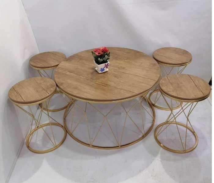 New Classical 90cm x 90cm x 46cm Style 7 Small Table With Four Small Chairs - Brown - Zoom Image