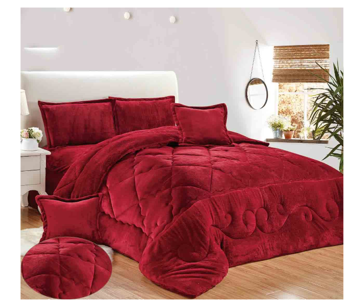 Set of 4 Piece King Size Single Bed Velvet Comforter Set - Red - Zoom Image