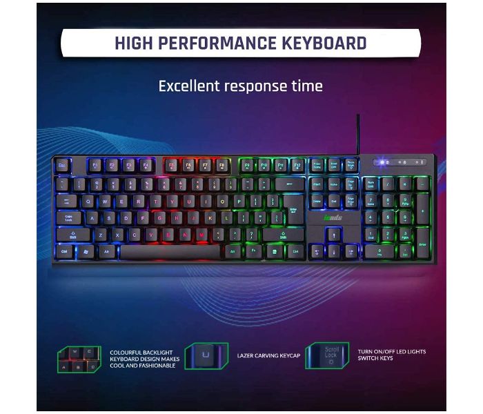 Iends IE-KM695 Gaming Keyboard and Mouse Combo - Black - Zoom Image 2