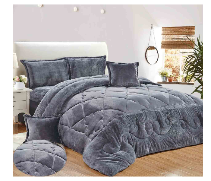 Set of 6 Piece King Size Double Bed Velvet Comforter Set - Grey - Zoom Image