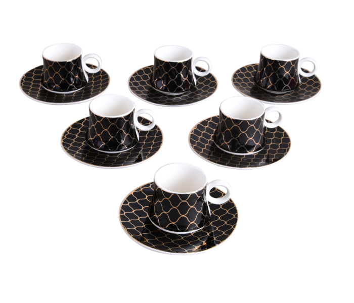 Sharpdo TZ50006 Set of 6 Golden Corrugated Cups and Saucers - Black - Zoom Image