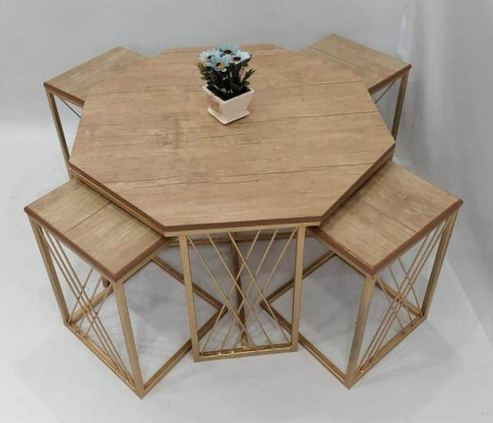 New Classical 90cm x 90cm x 46cm Style 5 Round Table With Four Small Round Chairs - Brown - Zoom Image