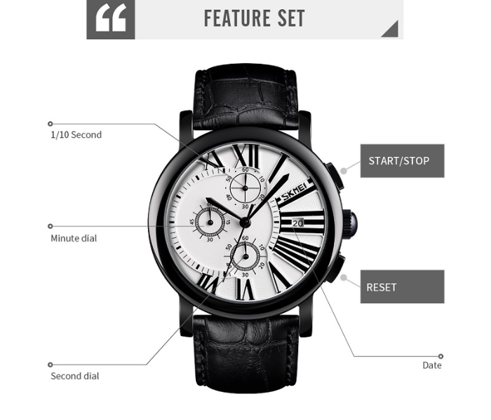 Skmei 9196 Leather Chronograph Watch With Date Function – Black - Zoom Image 4