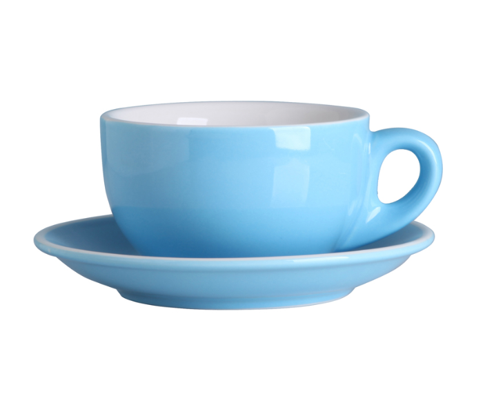 Shuer XY40103 220ml Color Glaze White Edge Ceramic Coffee Cup and Saucer - Sky Blue - Zoom Image