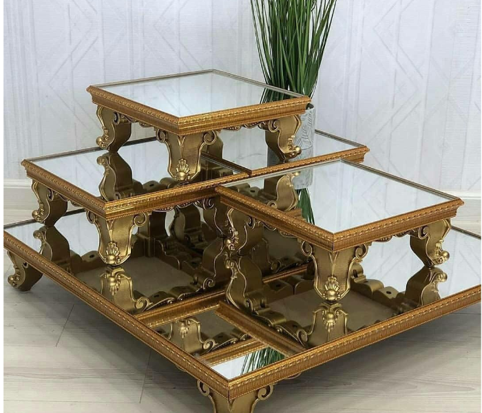 Classic Arabic Style 5 Pieces Square Table Set - Gold - Zoom Image