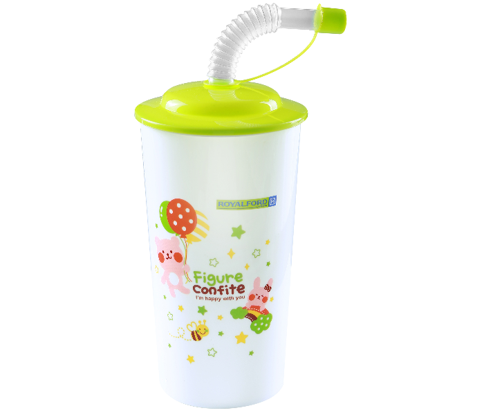 Royalford RF7237 450ml Straw Glass - White & Green - Zoom Image