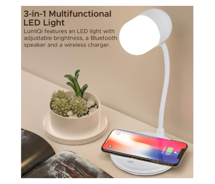 Promate LumiQi Sight Sensitive LED Table Lamp with Wireless Speaker and Wireless Charger - White - Zoom Image 5