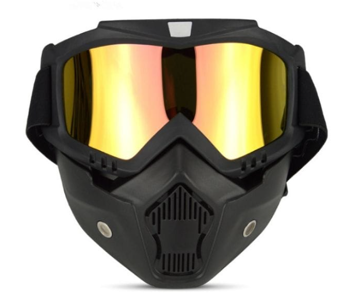 Full Face Safety Mask with Detachable Goggles for Cycling and Scooter - Gold Lens - Zoom Image