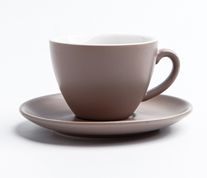 Shuer XY40092 320ml Matte Glaze Ceramic Coffee Cup and Saucer - Grey - Zoom Image