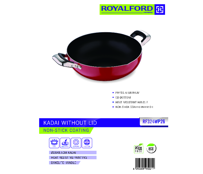 Royalford RF324WP26 26cm Non Stick Wok Pan - Red - Zoom Image 4