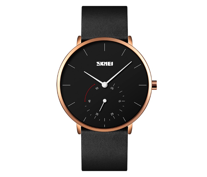 Skmei 9213 Leather Classic Men Watch – Black and Orange - Zoom Image