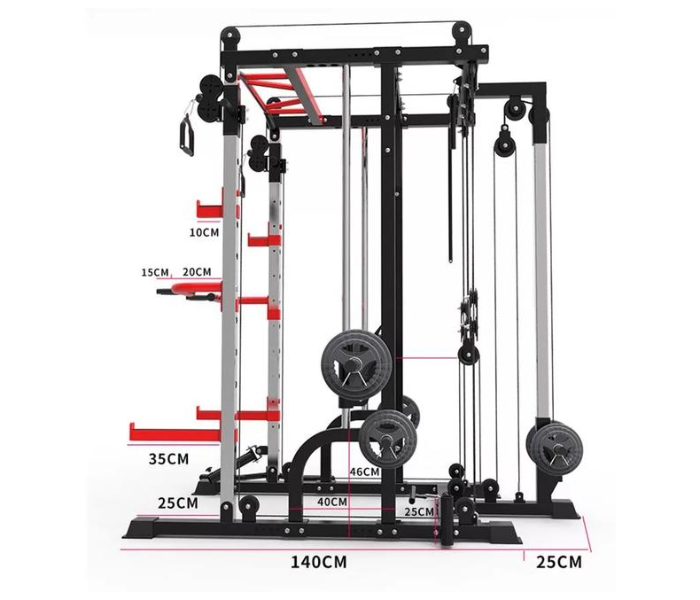 Amaraami AHGS 011 All in Together Smith Rack Multifunctional Fitness Chair Olympic Bar and 50Kg Weights - Home Gym Set - Zoom Image 3