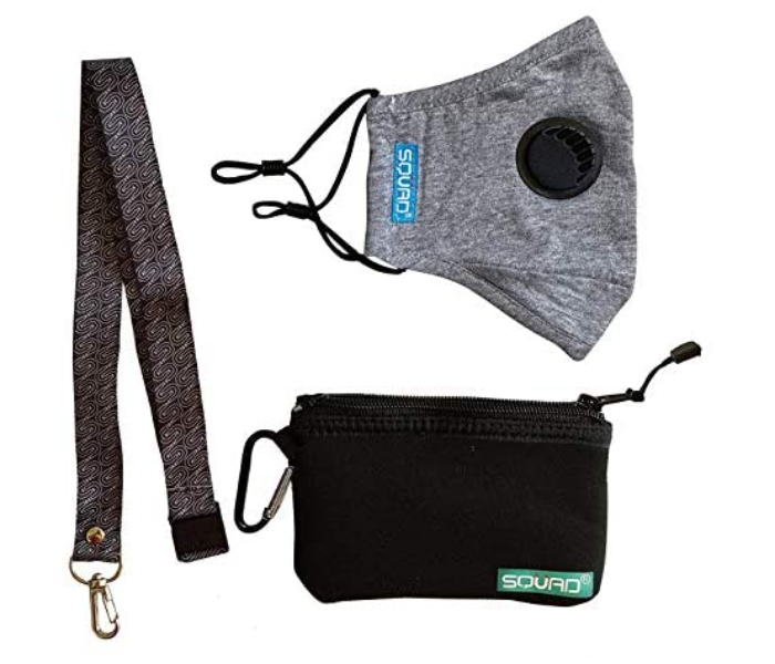 SQUAD Adults 4 Layers Washable And Reusable Face Mask With Lanyard And Pouch - Grey - Zoom Image