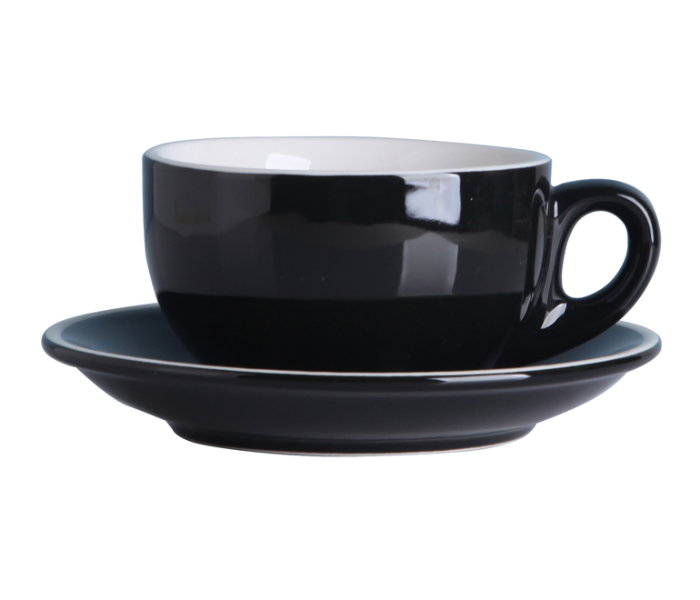 Shuer XY40099 280ml Color Glaze White Edge Ceramic Coffee Cup and Saucer - Black - Zoom Image