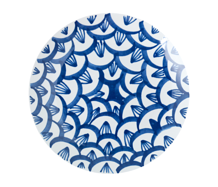 Shuer XY10218 8 inch Ceramic Hand Painted Round Plate - White and Blue - Zoom Image