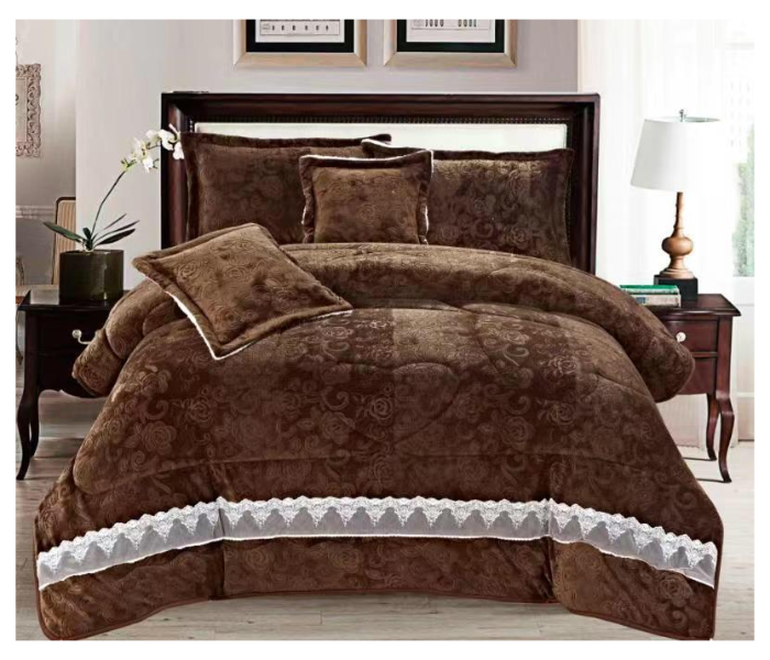 Set of 6 Piece King Size Velvet Comforter Set for Double Bed - Brown - Zoom Image