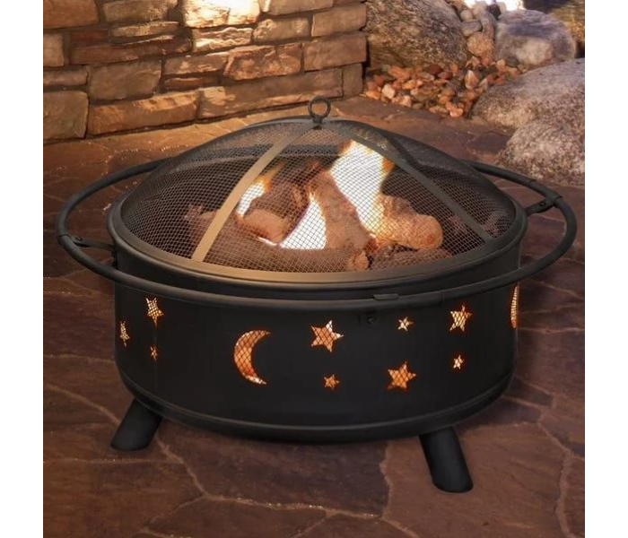 Outdoor Round Fire Pit Bowl Barbeque Grill Stove - Black - Zoom Image