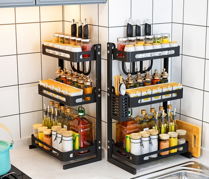 3 Tier Stainless Steel Kitchen Rack organizer (JA163) - Black - Zoom Image 5