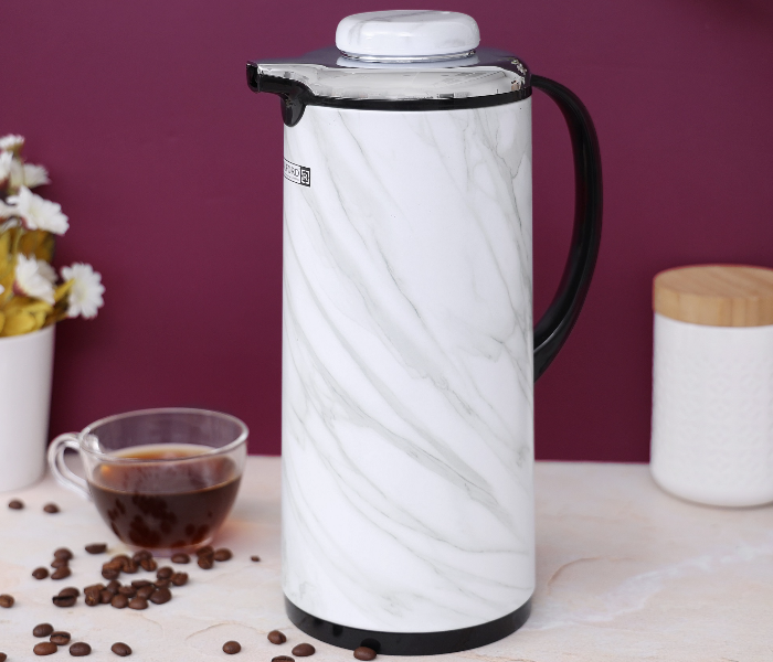 Royalford RF9592 1.3L Double Wall Marble Design Vacuum Flask - White - Zoom Image 2