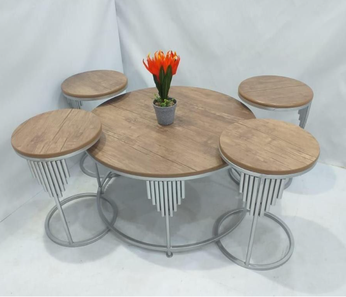 New Classical 90cm x 90cm x 46cm Style 3 Round Table With Four Small Round Chairs - Brown - Zoom Image