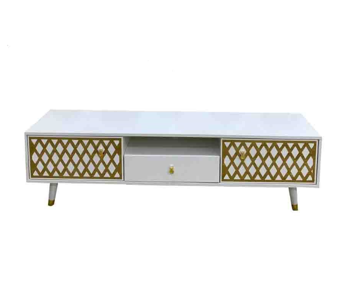 Wooden Style 3 TV Table - White & Gold - Zoom Image