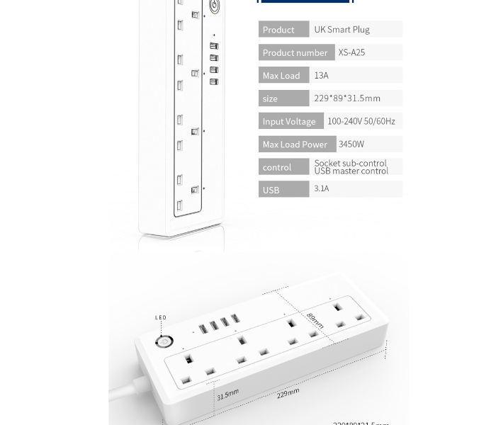 Wifi Power Strip 4 Way UK Smart Plug - White  - Zoom Image 3