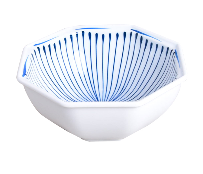 Sharpdo JP20028 6.5 inch Line Octagonal Bowl - White and Blue - Zoom Image