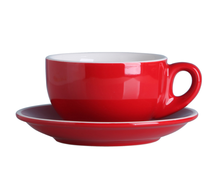 Shuer XY40101 280ml Color Glaze White Edge Ceramic Coffee Cup and Saucer - Red - Zoom Image