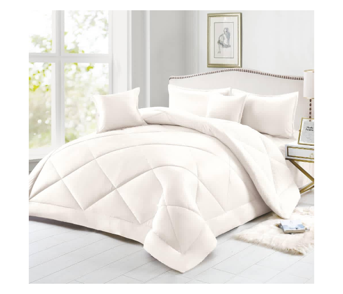 Set of 6 Piece King Size Double Bed Velvet Comforter Set - White - Zoom Image