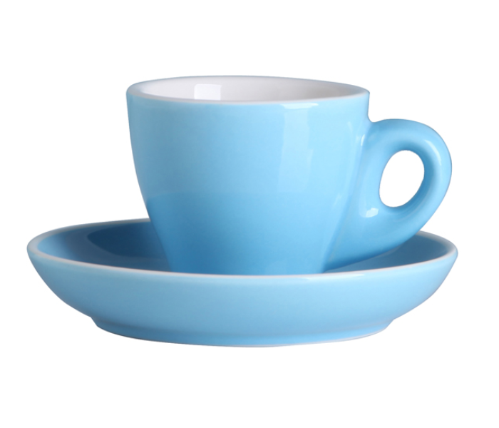 Shuer XY40109 80ml Color Glaze White Edge Ceramic Coffee Cup and Saucer - Sky Blue - Zoom Image