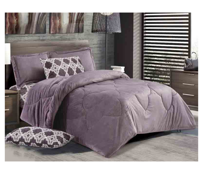 Classic Set of 4 Piece Velvet King Size Comforter Set for Single Bed - Light Purple - Zoom Image