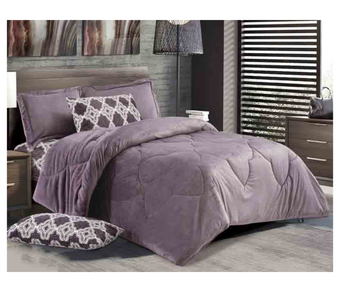 Classic Set of 6 Piece Velvet King Size Comforter Set for Double Bed - Light Purple - Zoom Image