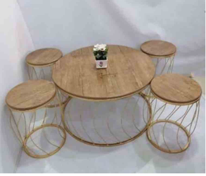 New Classical 90cm x 90cm x 46cm Style 8 Round Table With Four Small Round Chairs - Brown - Zoom Image