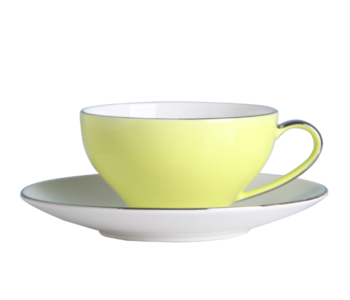 Shuer XY40116 150ml Thin Ceramic Coffee Cup and Saucer - Yellow - Zoom Image