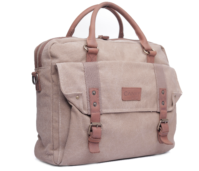 Para John PJBC8905K Canvy Leather Briefcase - Khaki - Zoom Image 2