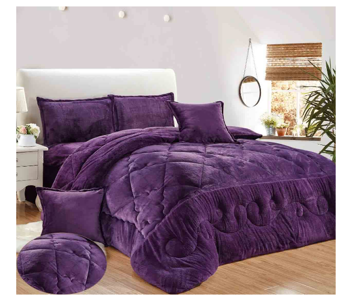 Set of 4 Piece King Size Single Bed Velvet Comforter Set - Purple - Zoom Image