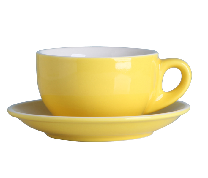 Shuer XY40098 280ml Color Glaze White Edge Ceramic Coffee Cup and Saucer - Yellow - Zoom Image