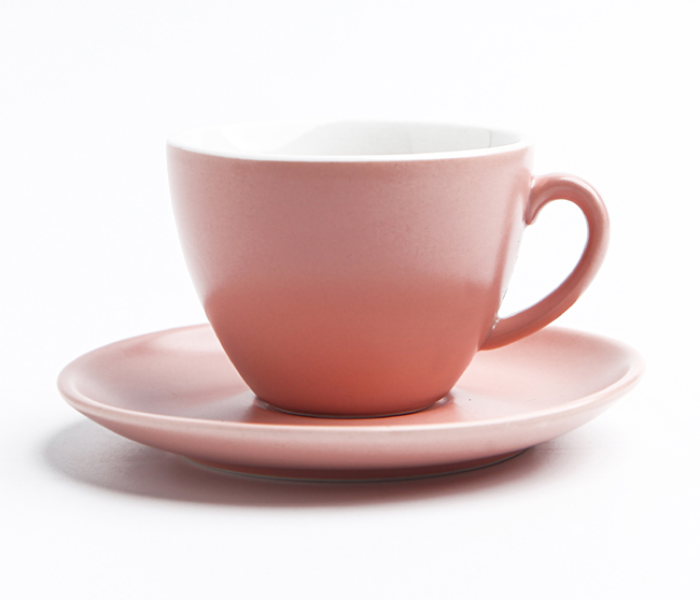 Shuer XY40090 320ml Matte Glaze Ceramic Coffee Cup and Saucer - Pink - Zoom Image