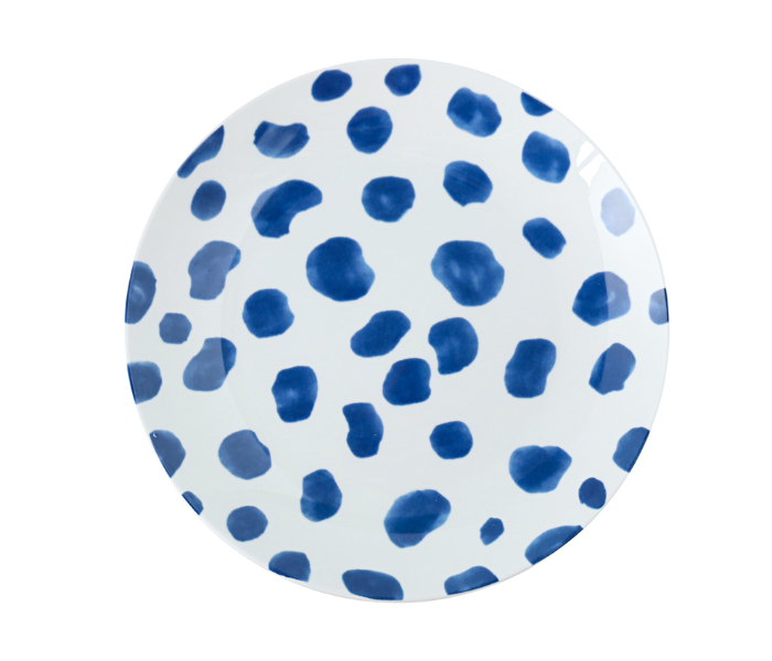 Shuer XY10217 8 inch Ceramic Hand Painted Round Plate - White and Blue - Zoom Image