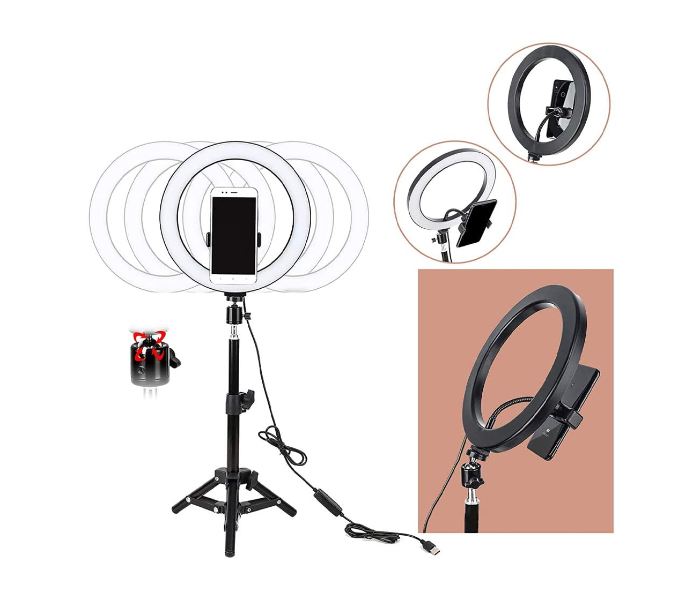 Trands F-539B 10 Inch LED Professional Ring Light Tripod Stand with 3 Light Modes and Phone Holder - Black - Zoom Image 2